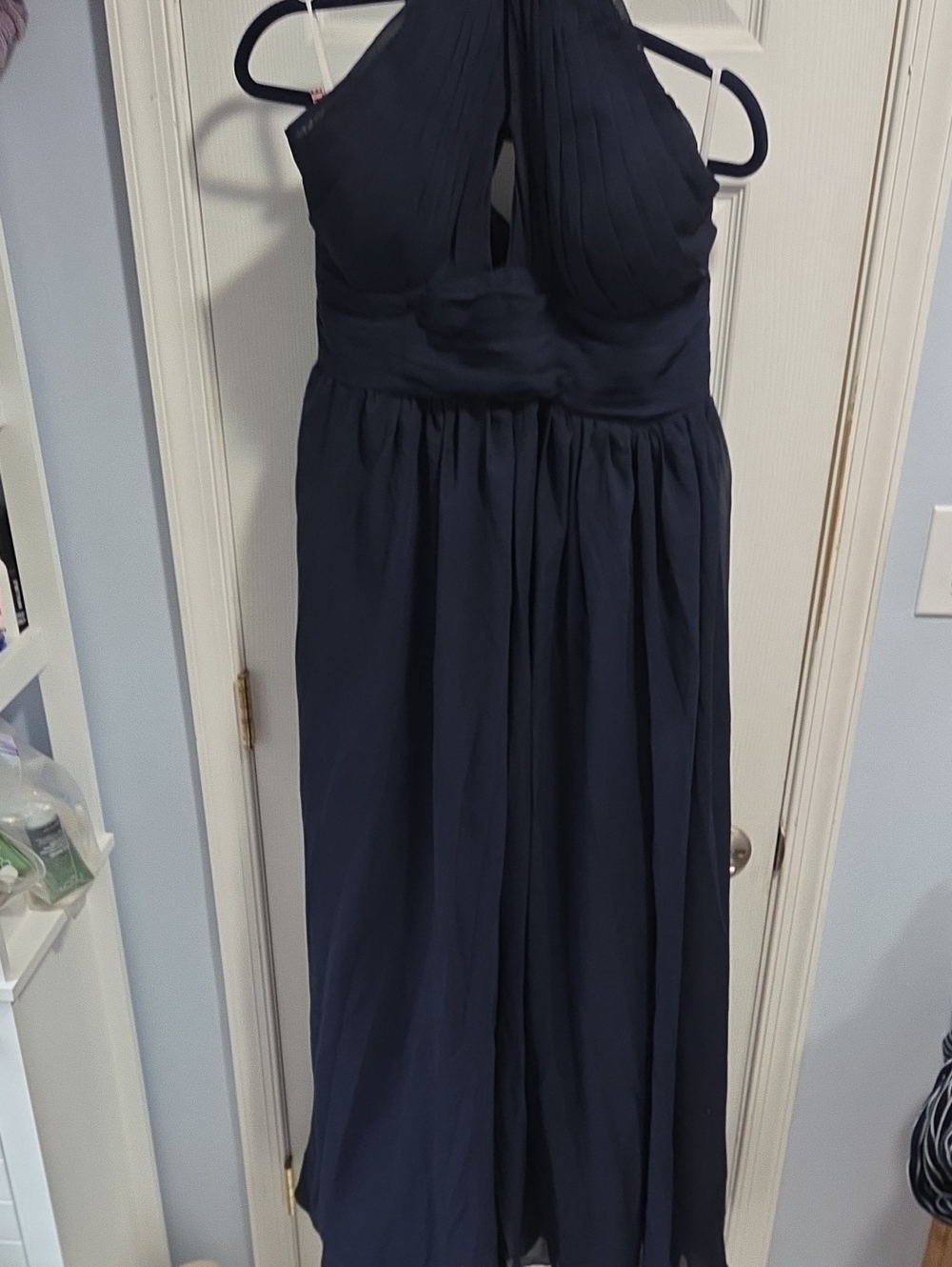 Elegant Navy cross back corset formal Dress